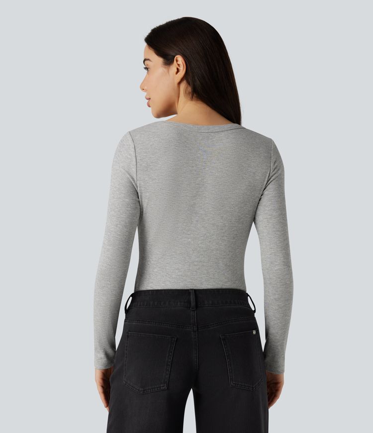 U Neck Long Sleeve Casual Top