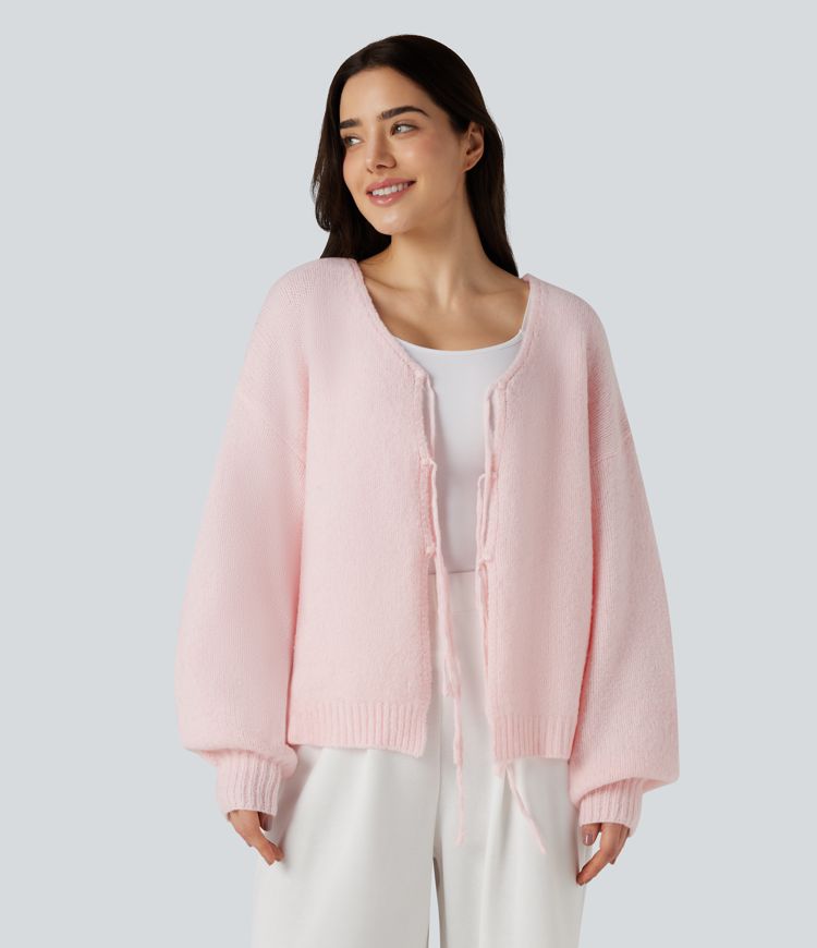 Tie Front Long Sleeve Casual Cardigan