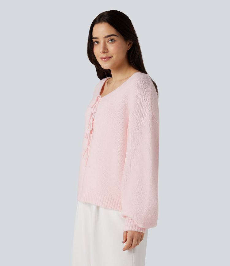 Tie Front Long Sleeve Casual Cardigan