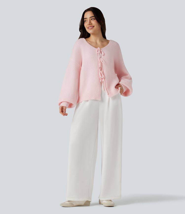 Tie Front Long Sleeve Casual Cardigan