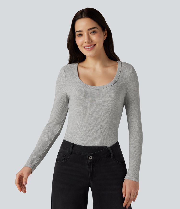U Neck Long Sleeve Casual Top