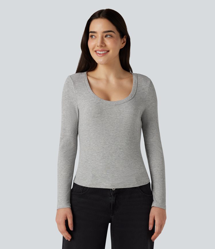 U Neck Long Sleeve Casual Top