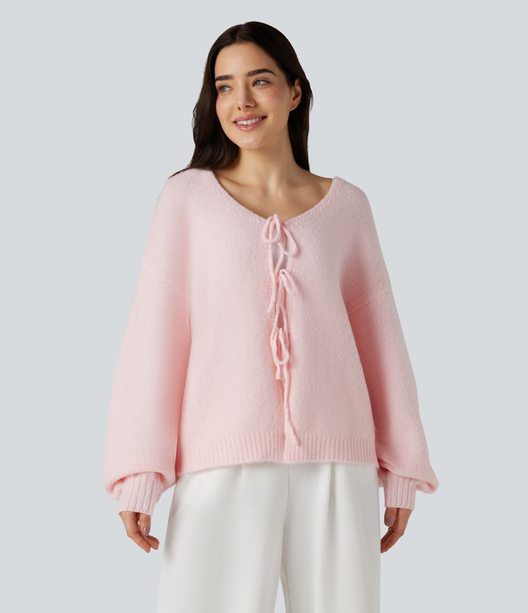 Tie Front Long Sleeve Casual Cardigan