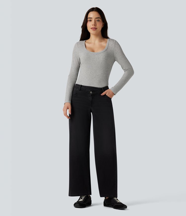 U Neck Long Sleeve Casual Top