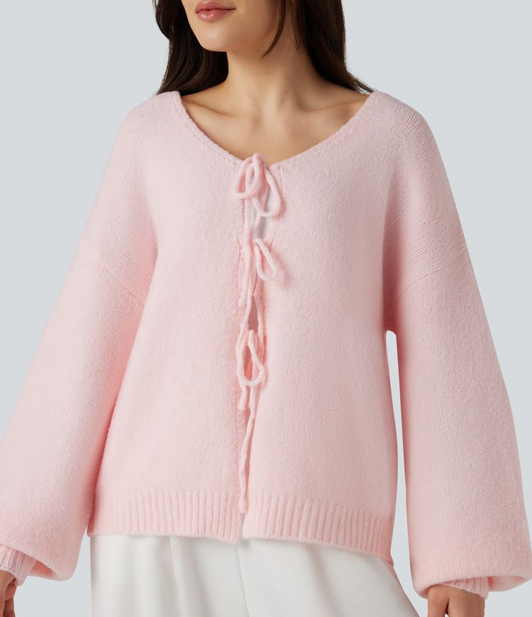 Tie Front Long Sleeve Casual Cardigan