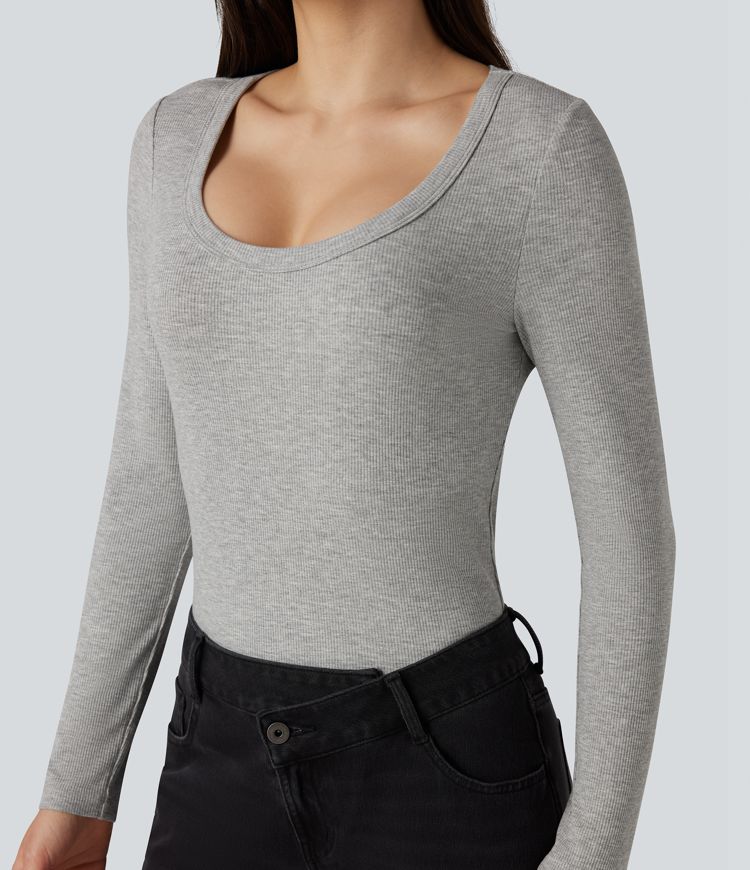 U Neck Long Sleeve Casual Top