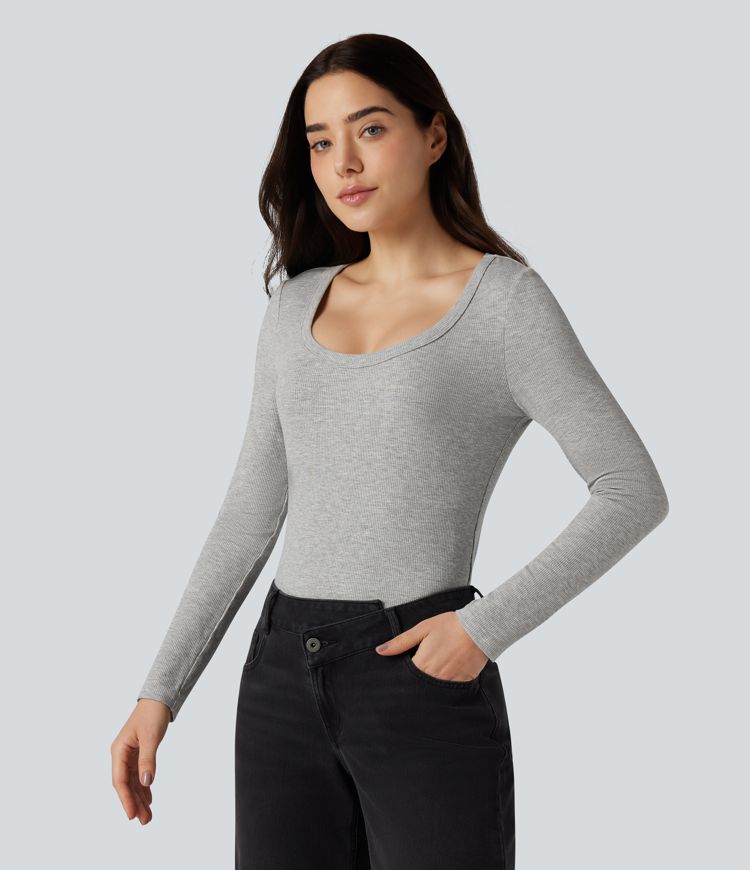 U Neck Long Sleeve Casual Top