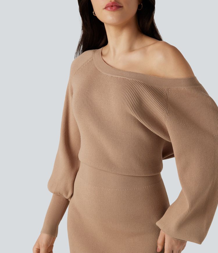 Boat Neck Long Sleeve Bodycon Mini Work Jumper Dress