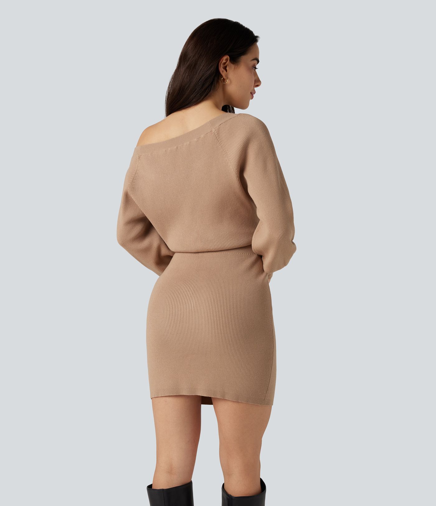 Boat Neck Long Sleeve Bodycon Mini Work Jumper Dress