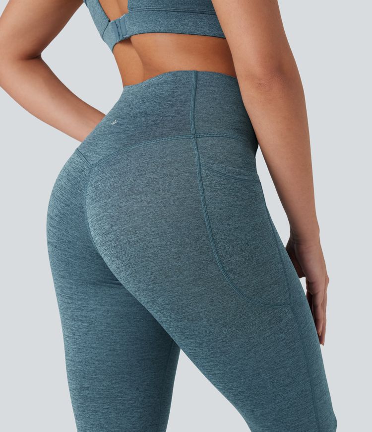 Legging de yoga à coupe bootcut gainant taille haute chiné à séchage rapide avec poches Halara UltraSculpt™