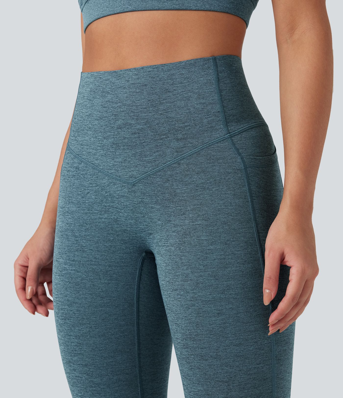 Pantalon de yoga à coupe bootcut gainant taille haute chiné à séchage rapide avec poches Halara UltraSculpt™