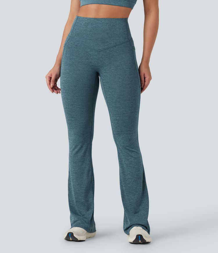 Halara UltraSculpt™ Heathered SoCinched High Waisted Tummy Control Quick Dry Bootcut Yoga Leggings with Pockets