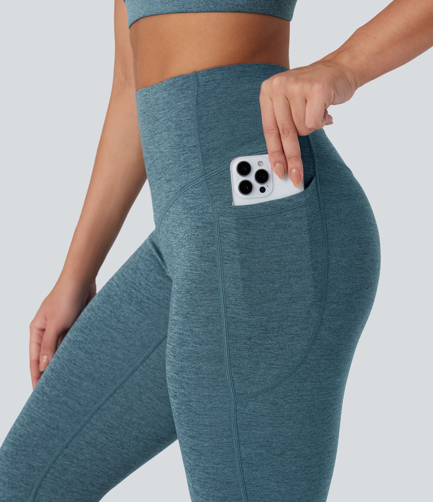Pantalon de yoga à coupe bootcut gainant taille haute chiné à séchage rapide avec poches Halara UltraSculpt™