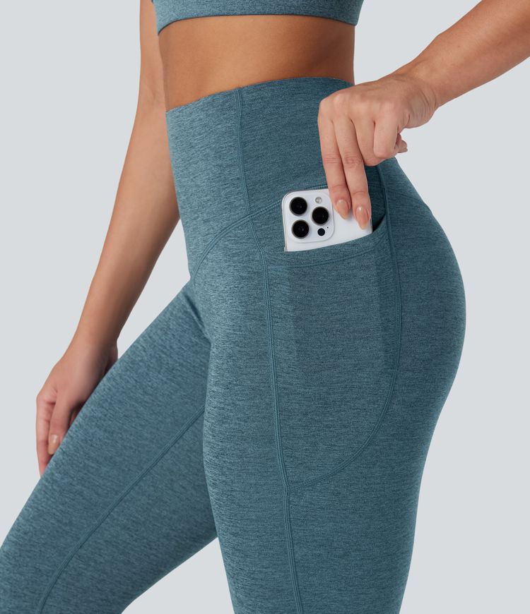 Legging de yoga à coupe bootcut gainant taille haute chiné à séchage rapide avec poches Halara UltraSculpt™