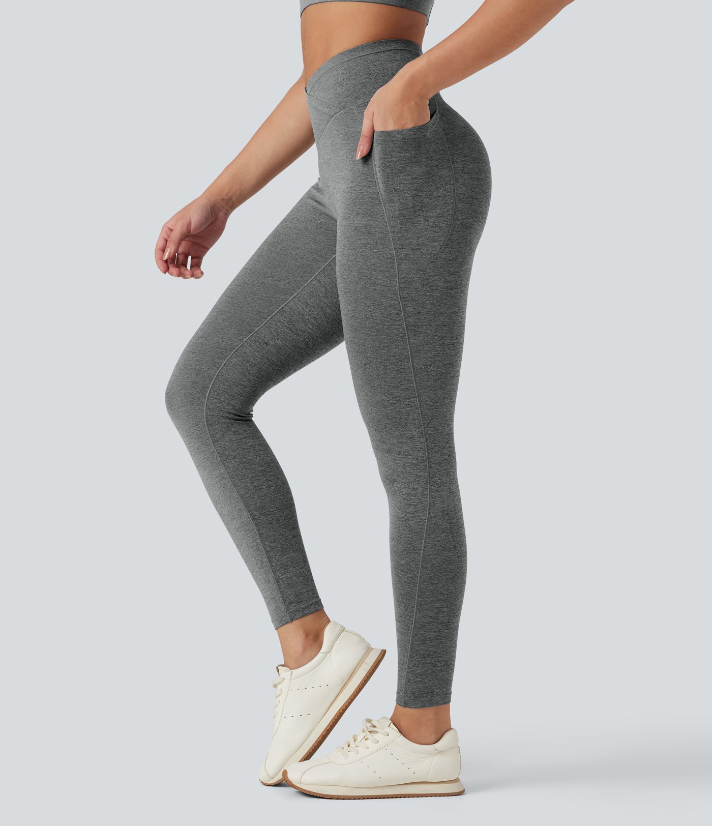 Halara UltraSculpt™ leggings de yoga chinois à taille haute, à ceinture croisée, à séchage rapide, avec poches