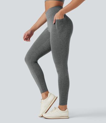 Halara UltraSculpt™ leggings de yoga chinois à taille haute, à ceinture croisée, à séchage rapide, avec poches