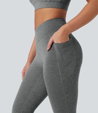 Halara UltraSculpt™ leggings de yoga chinois à taille haute, à ceinture croisée, à séchage rapide, avec poches