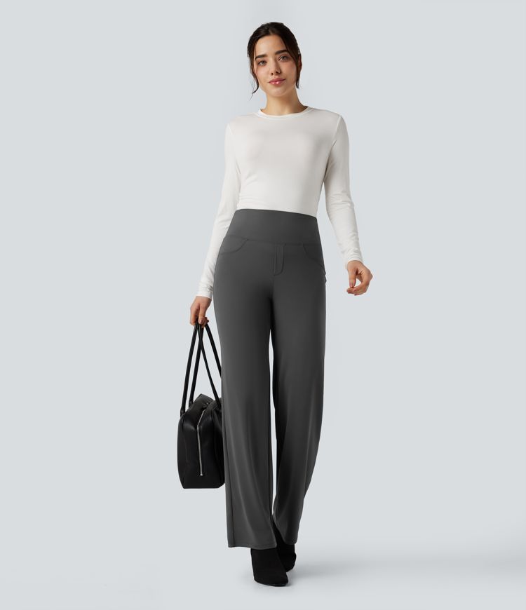 Halara UltraSculpt™ - Arbeitshose mit hohem Bund, Seitentaschen, Bauchkontrolle und geradem Bein