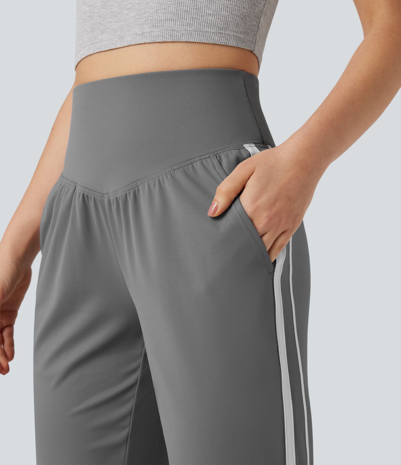 High Waisted Tummy Control Color Block Quick Dry Running Joggers with Pockets-UPF40+