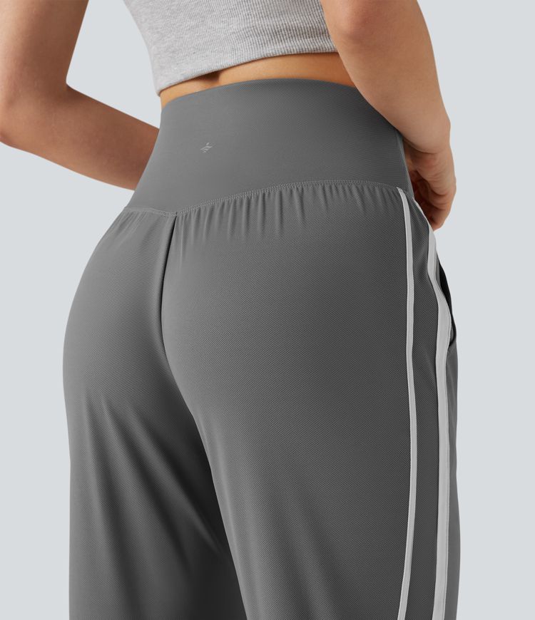High Waisted Tummy Control Color Block Quick Dry Running Joggers with Pockets-UPF40+