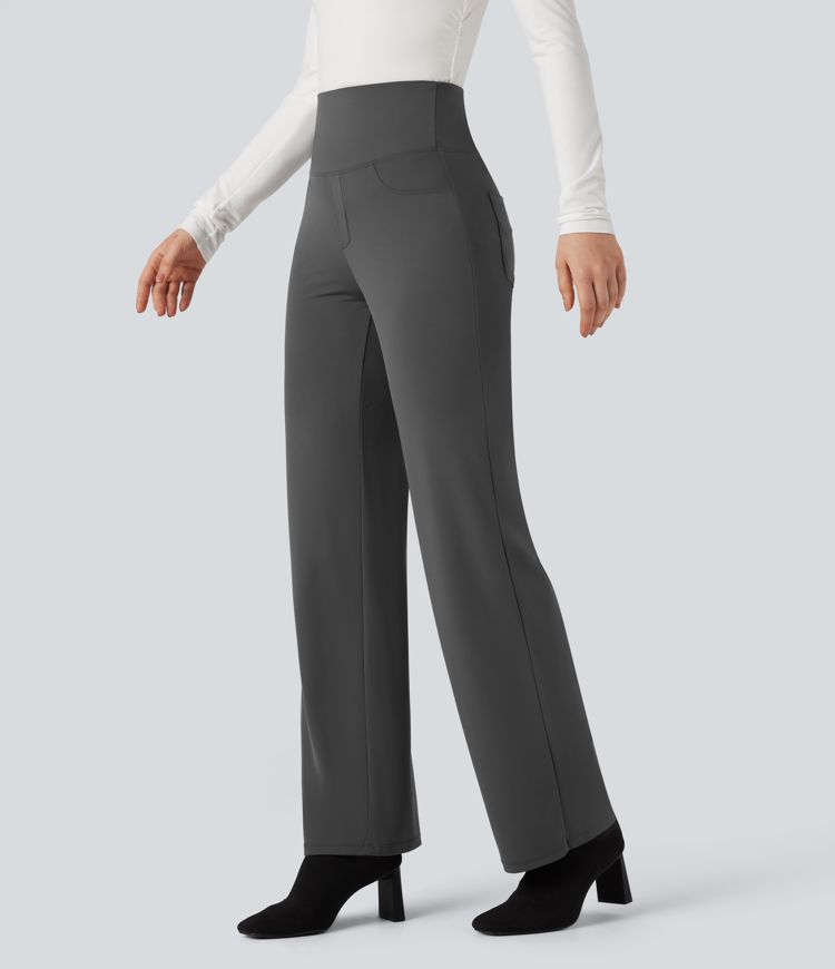 Halara UltraSculpt™ - Arbeitshose mit hohem Bund, Seitentaschen, Bauchkontrolle und geradem Bein