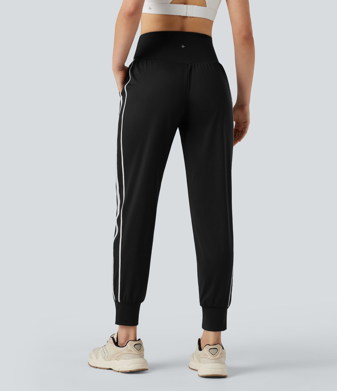 High Waisted Tummy Control Color Block Quick Dry Trackpants Running Joggers with Pockets-UPF40+