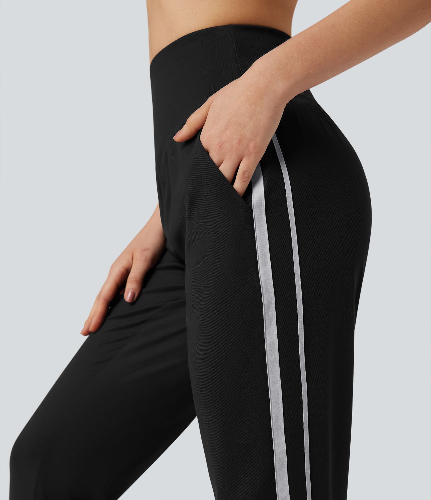 High Waisted Tummy Control Color Block Quick Dry Trackpants Running Joggers with Pockets-UPF40+