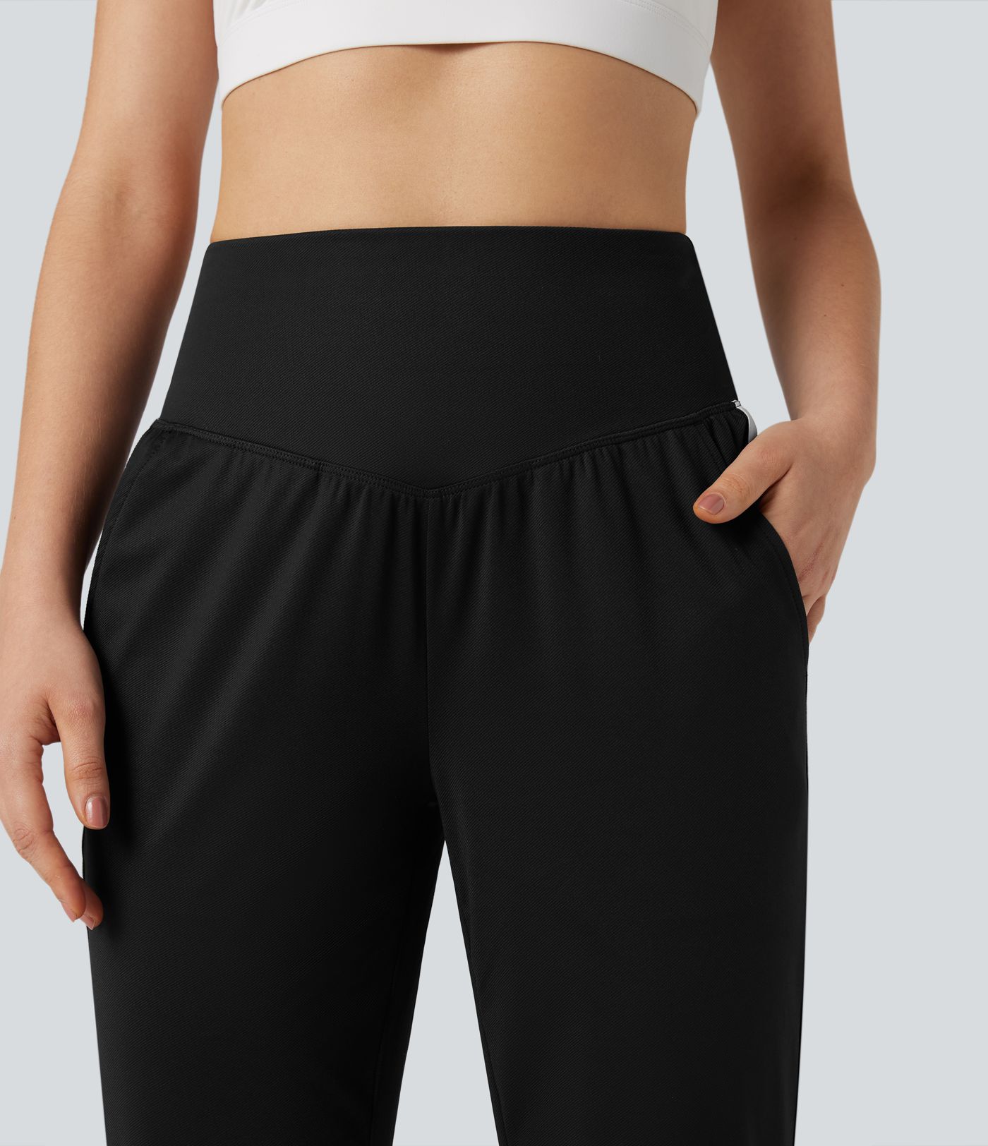 High Waisted Tummy Control Color Block Quick Dry Trackpants Running Joggers with Pockets-UPF40+