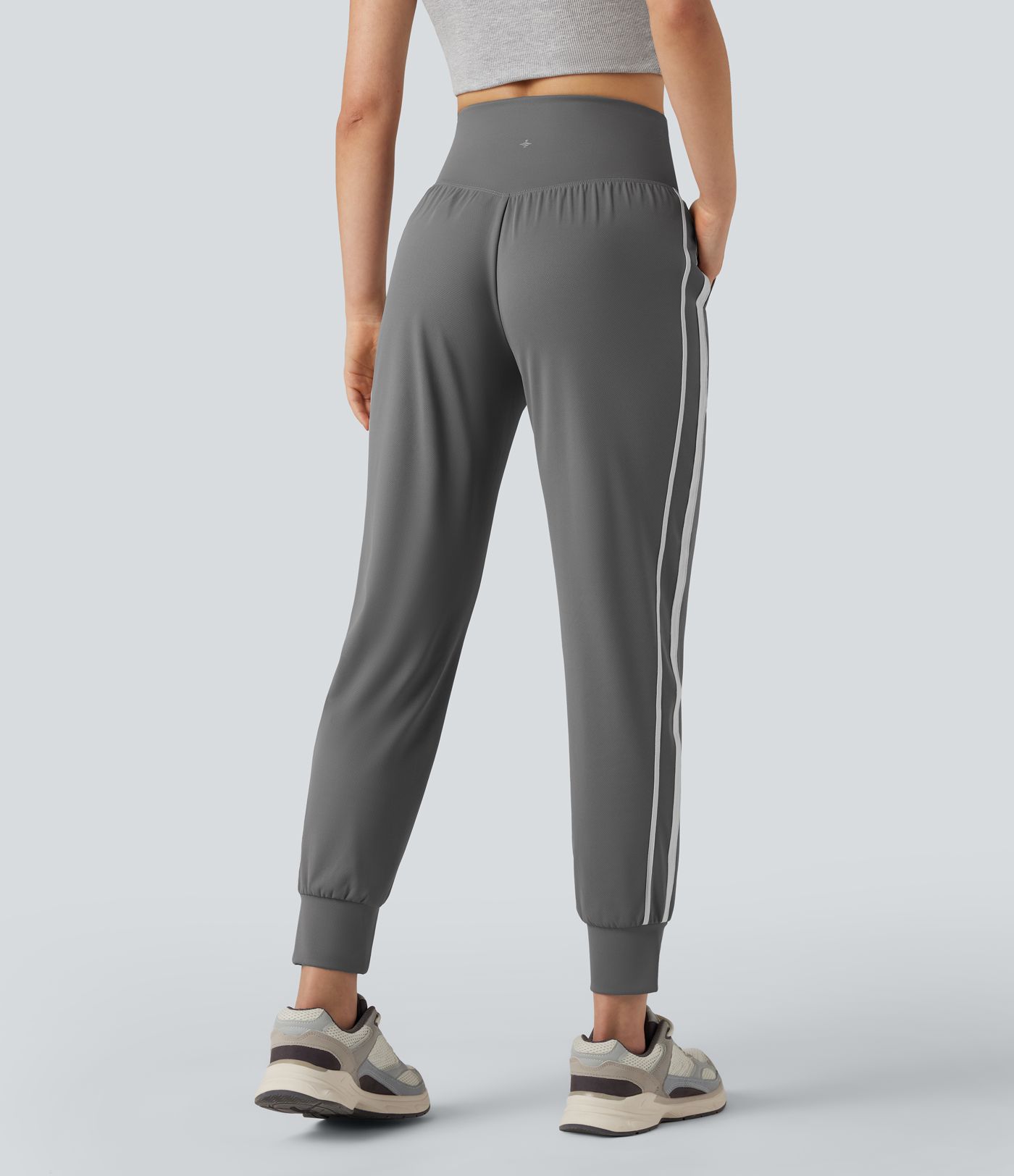 High Waisted Tummy Control Color Block Quick Dry Running Joggers with Pockets-UPF40+