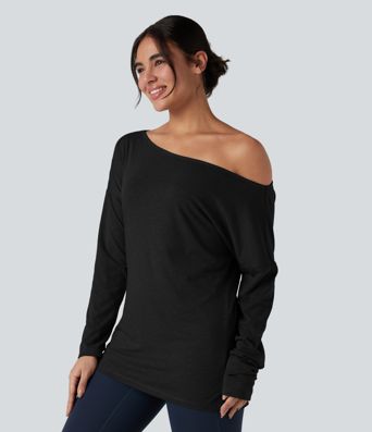 Top de sport col échancré manches longues