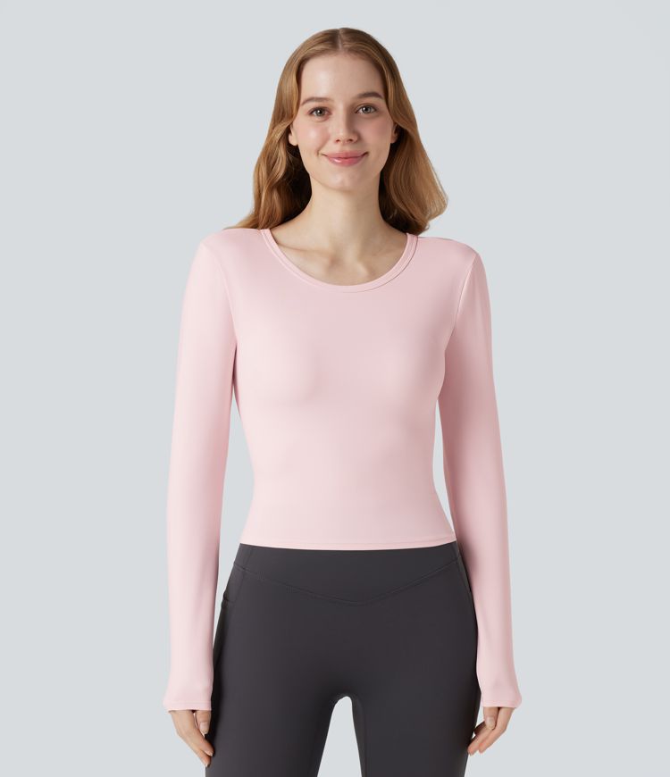 SoftlyZero™ Plush Round Neck Long Sleeve Cut Out Yoga Sports Top