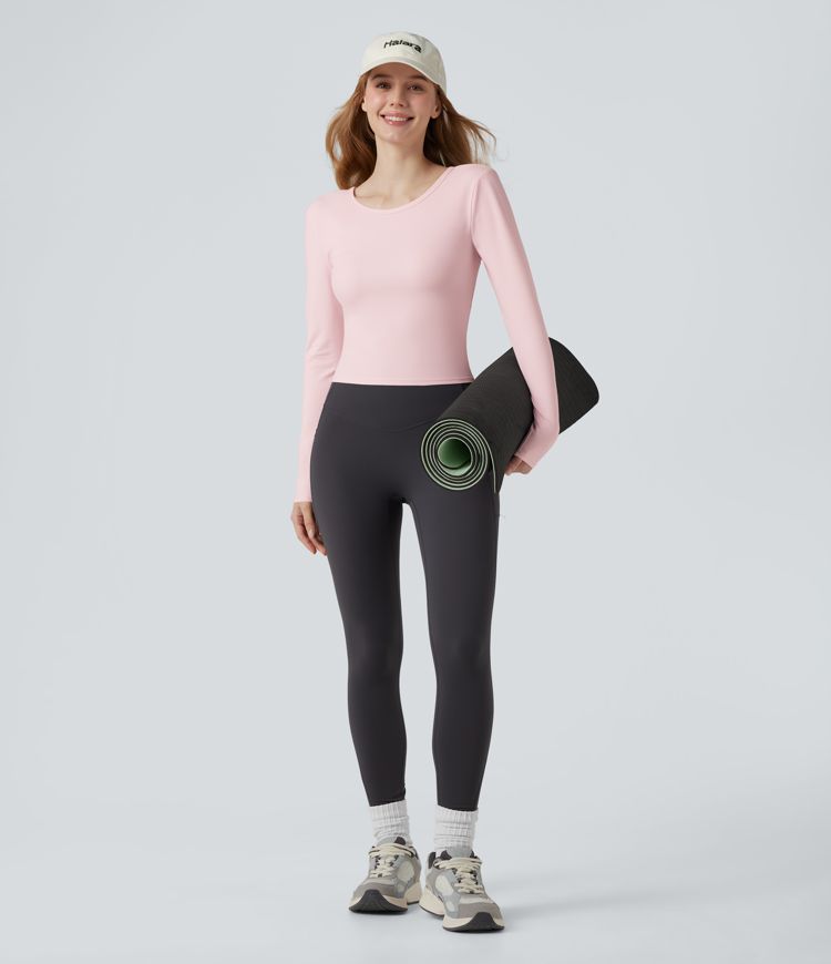 SoftlyZero™ Plush Round Neck Long Sleeve Cut Out Yoga Sports Top