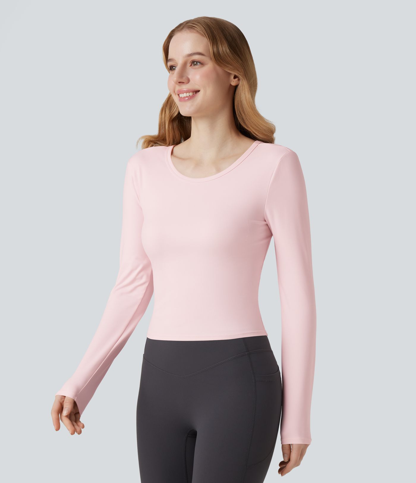 SoftlyZero™ Plush Round Neck Long Sleeve Cut Out Yoga Sports Top