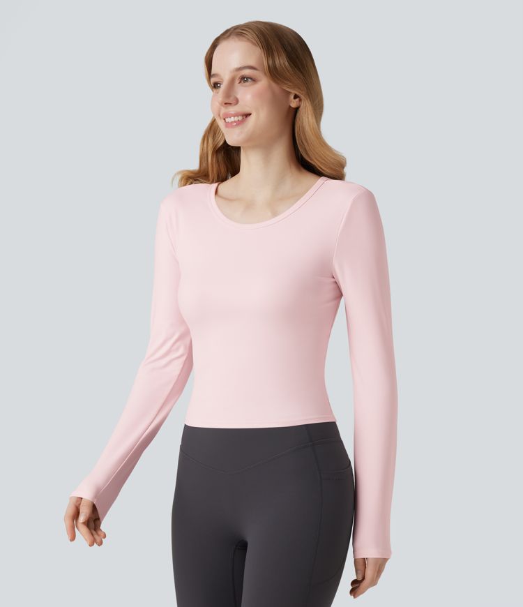 SoftlyZero™ Plush Round Neck Long Sleeve Cut Out Yoga Sports Top
