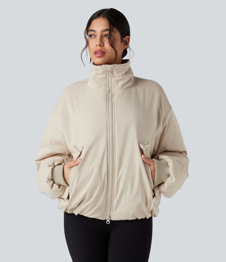 Veste matelassée col montant fermeture éclair manches longues avec poches