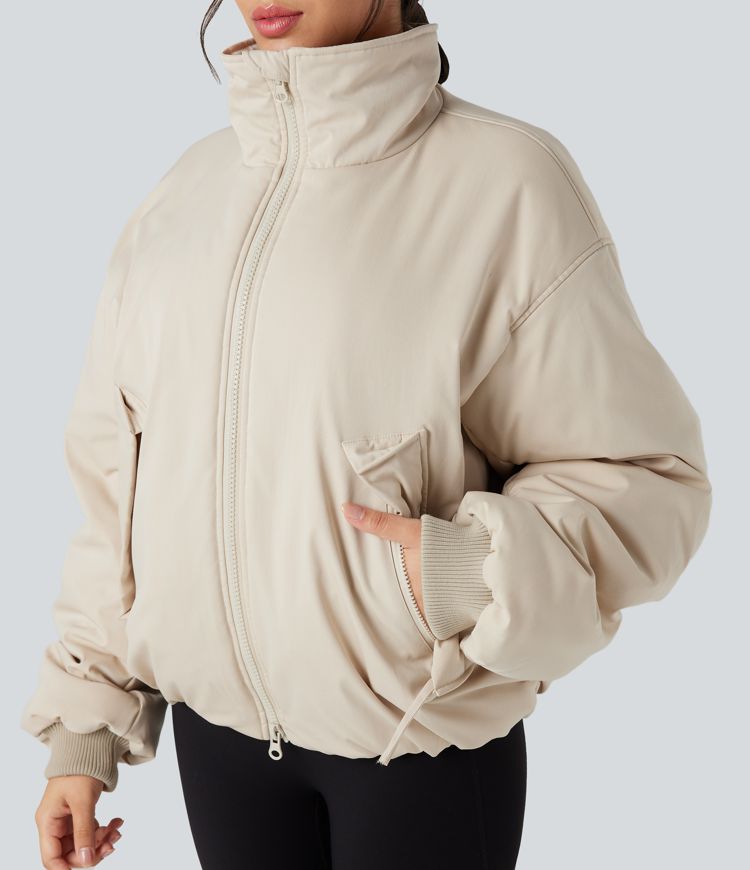 Veste matelassée col montant fermeture éclair manches longues avec poches