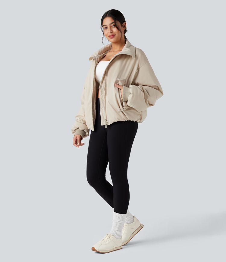 Veste matelassée col montant fermeture éclair manches longues avec poches