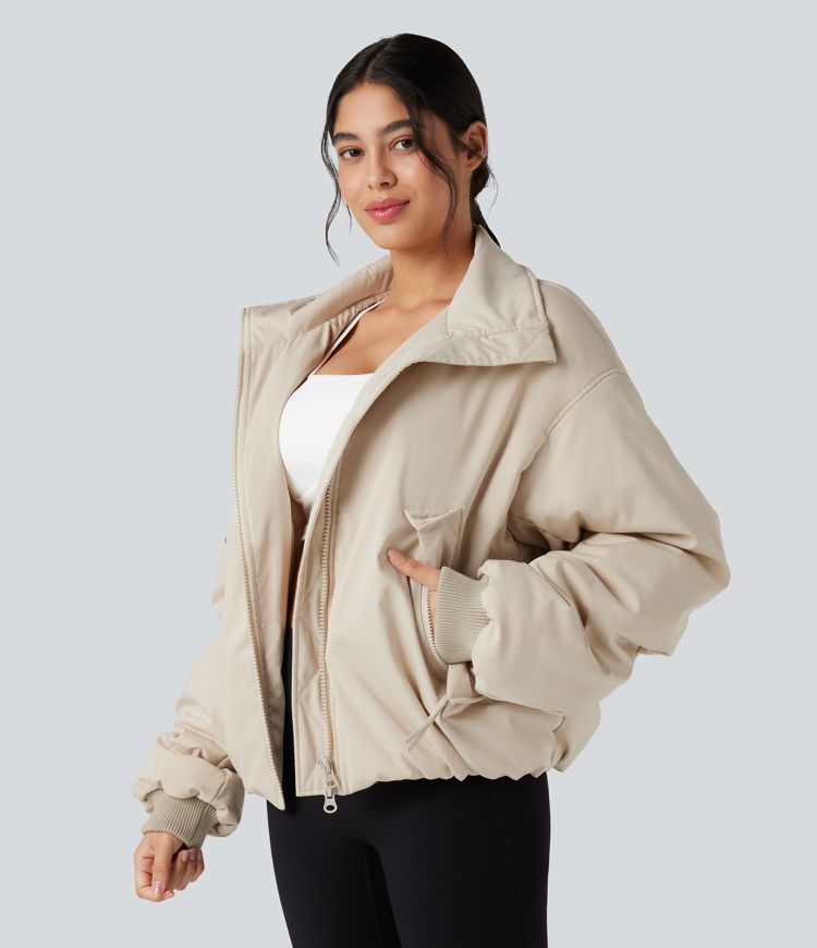 Veste matelassée col montant fermeture éclair manches longues avec poches