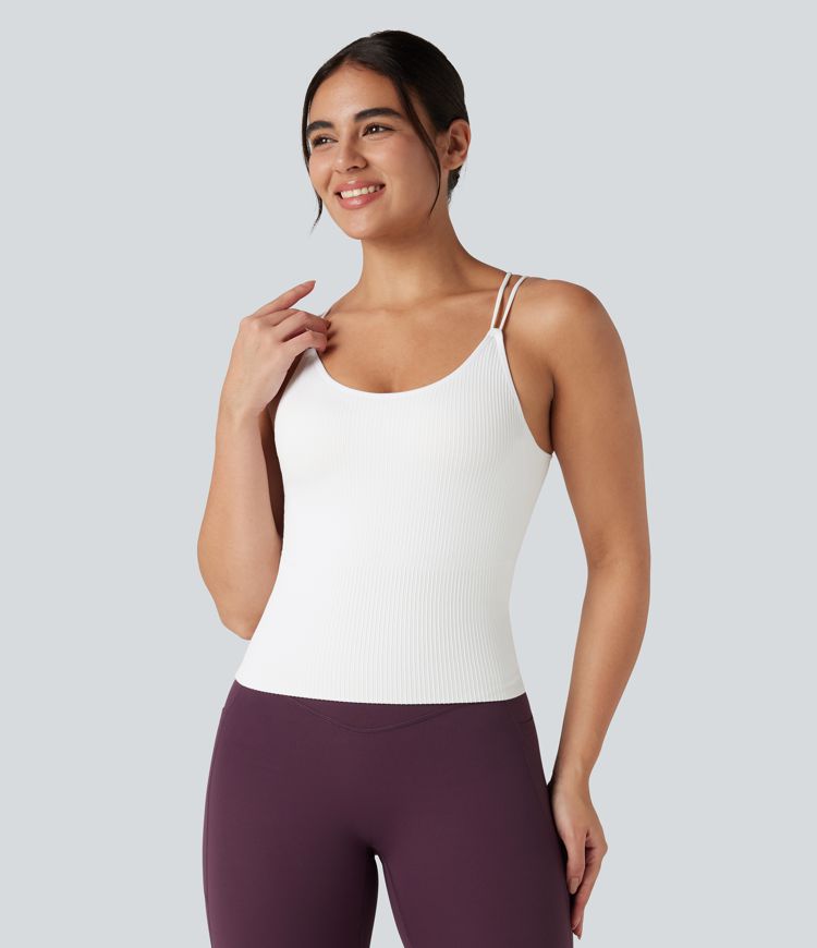 OneForm Seamless Flow U-Neck Double Straps Built-in Bra Running Cami-Longer Length