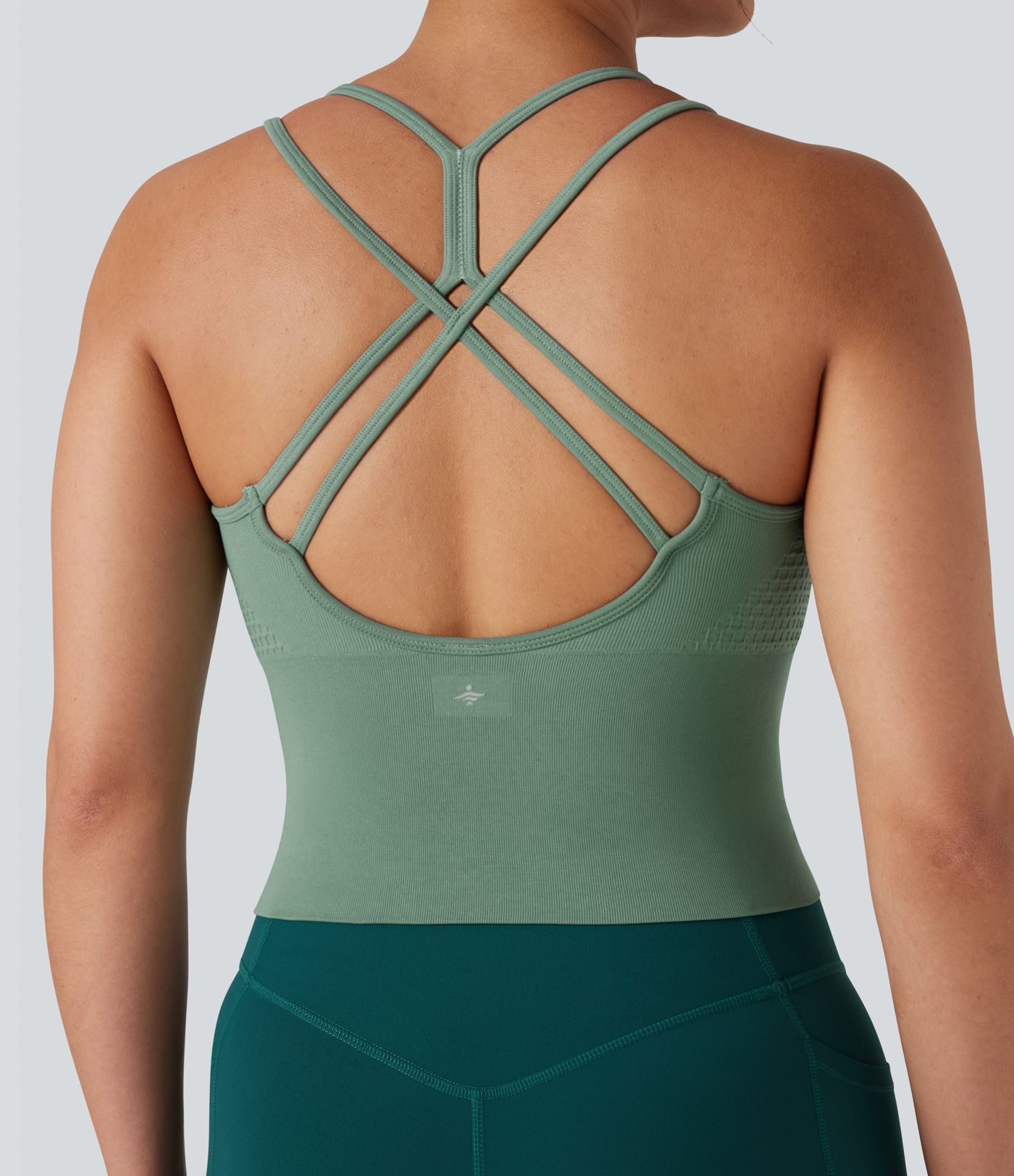 OneForm Seamless Flow Crisscross Backless Ruched Double Straps Yoga Tank Top-Longer Length