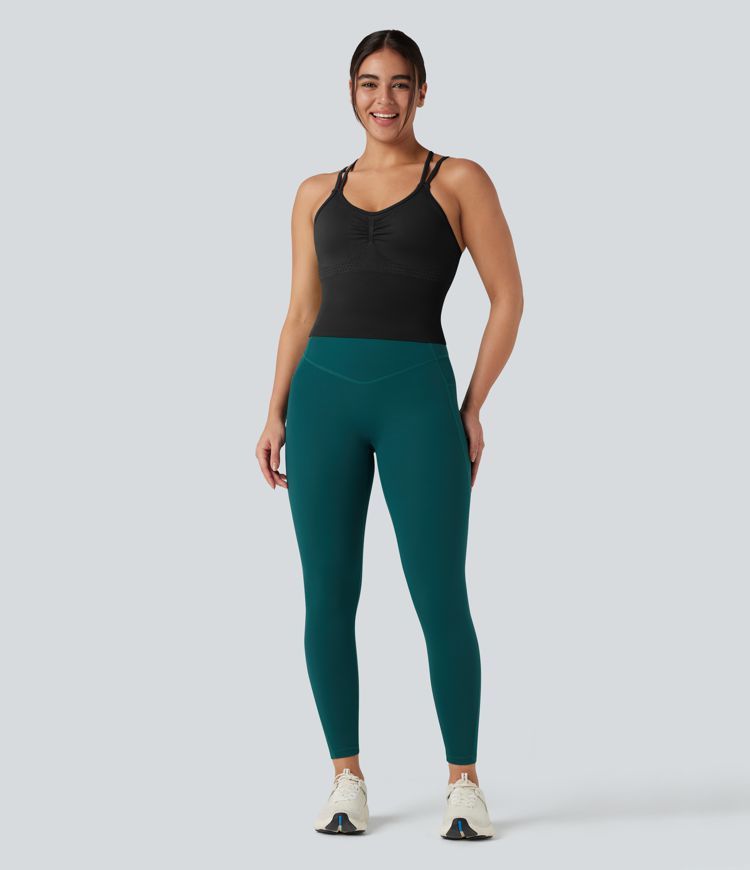 OneForm Seamless Flow Crisscross Backless Ruched Double Straps Yoga Tank Top-Longer Length