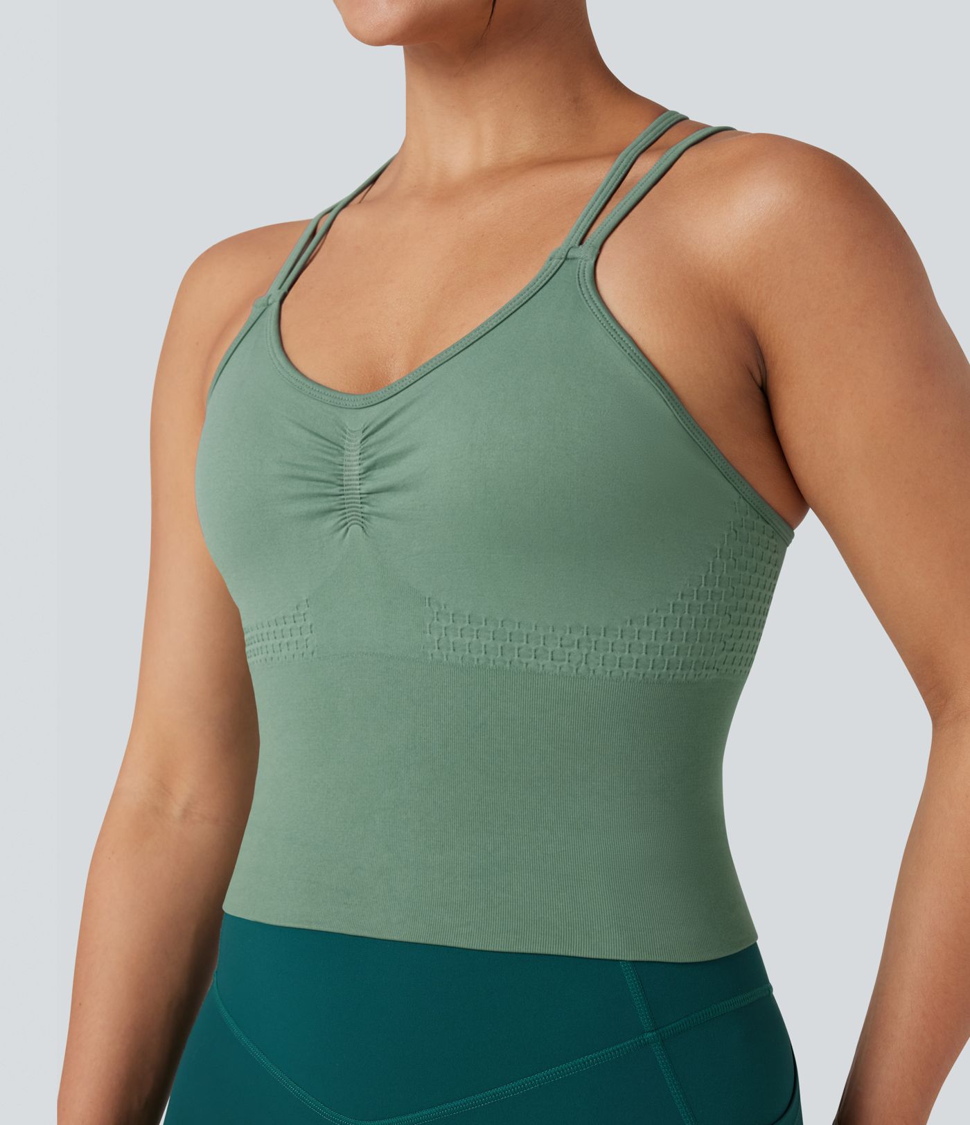 OneForm Seamless Flow Crisscross Backless Ruched Double Straps Yoga Tank Top-Longer Length