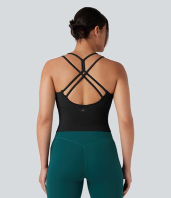 OneForm Seamless Flow Crisscross Backless Ruched Double Straps Yoga Tank Top-Longer Length