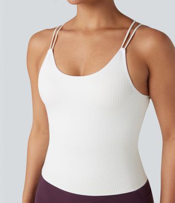 OneForm Seamless Flow U-Neck Double Straps Built-in Bra Running Cami-Longer Length