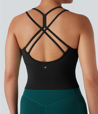 OneForm Seamless Flow Crisscross Backless Ruched Double Straps Yoga Tank Top-Longer Length