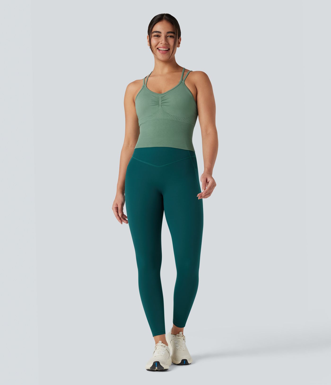 OneForm Seamless Flow Crisscross Backless Ruched Double Straps Yoga Tank Top-Longer Length