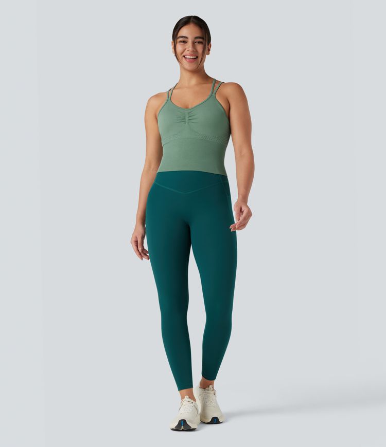 OneForm Seamless Flow Crisscross Backless Ruched Double Straps Yoga Tank Top-Longer Length