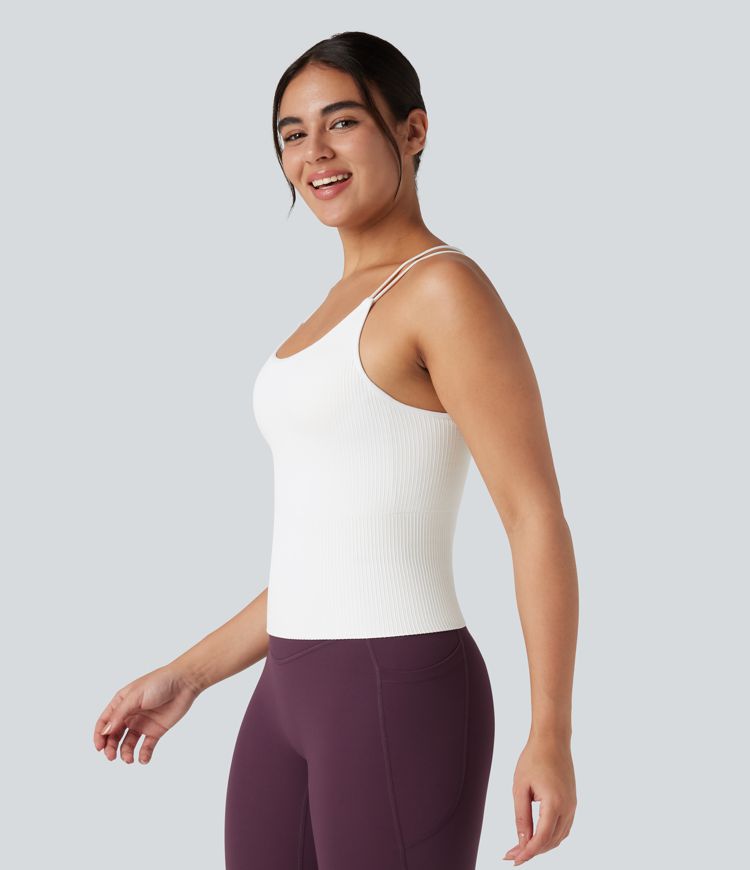 OneForm Seamless Flow U-Neck Double Straps Built-in Bra Running Cami-Longer Length