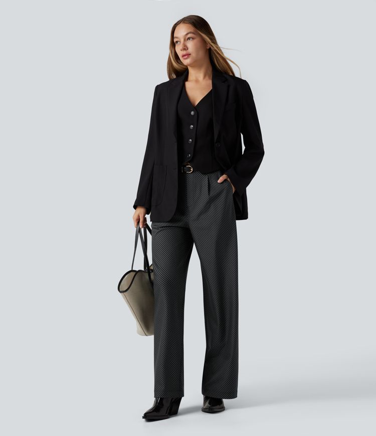 Halara Flex™ High Waisted Straight Leg Stripe Suit Work Pants with Pockets