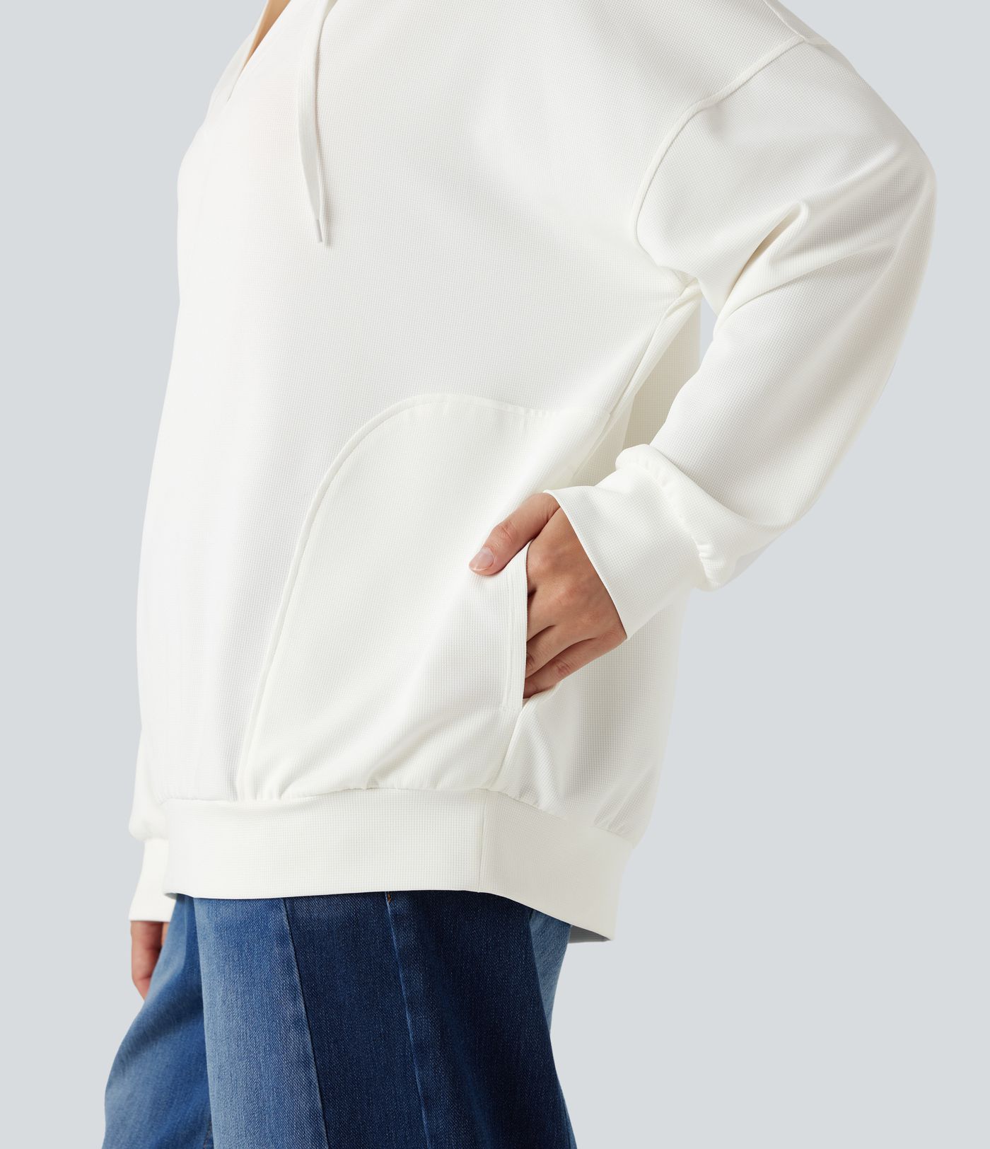 Hooded V-neck Long Sleeve Relaxed Casual Sweatshirt with Pockets
